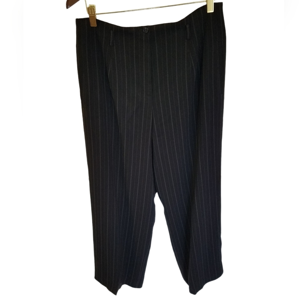 Jones New York Collection Black Gray Pin Stripes Dress Pants Wide Leg Size 12